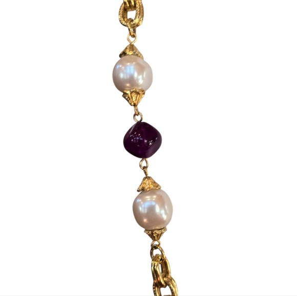 Baroque Glass Pearl Lucite Bead Goldtone Vintage Necklace - Picture 3 of 6